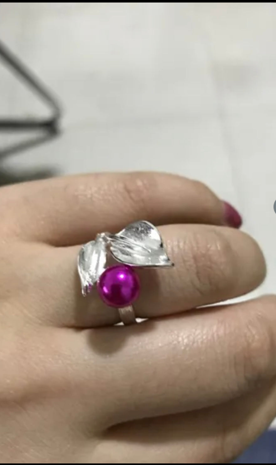 Sterling Silver Plated and Pearl Adjustable Ring