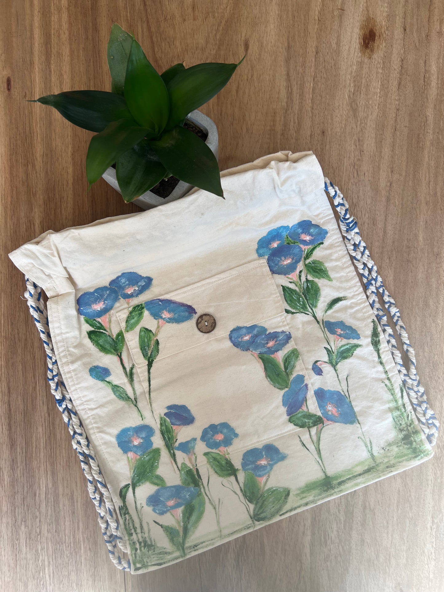 Morning Glory Hand Painted Cotton Bag