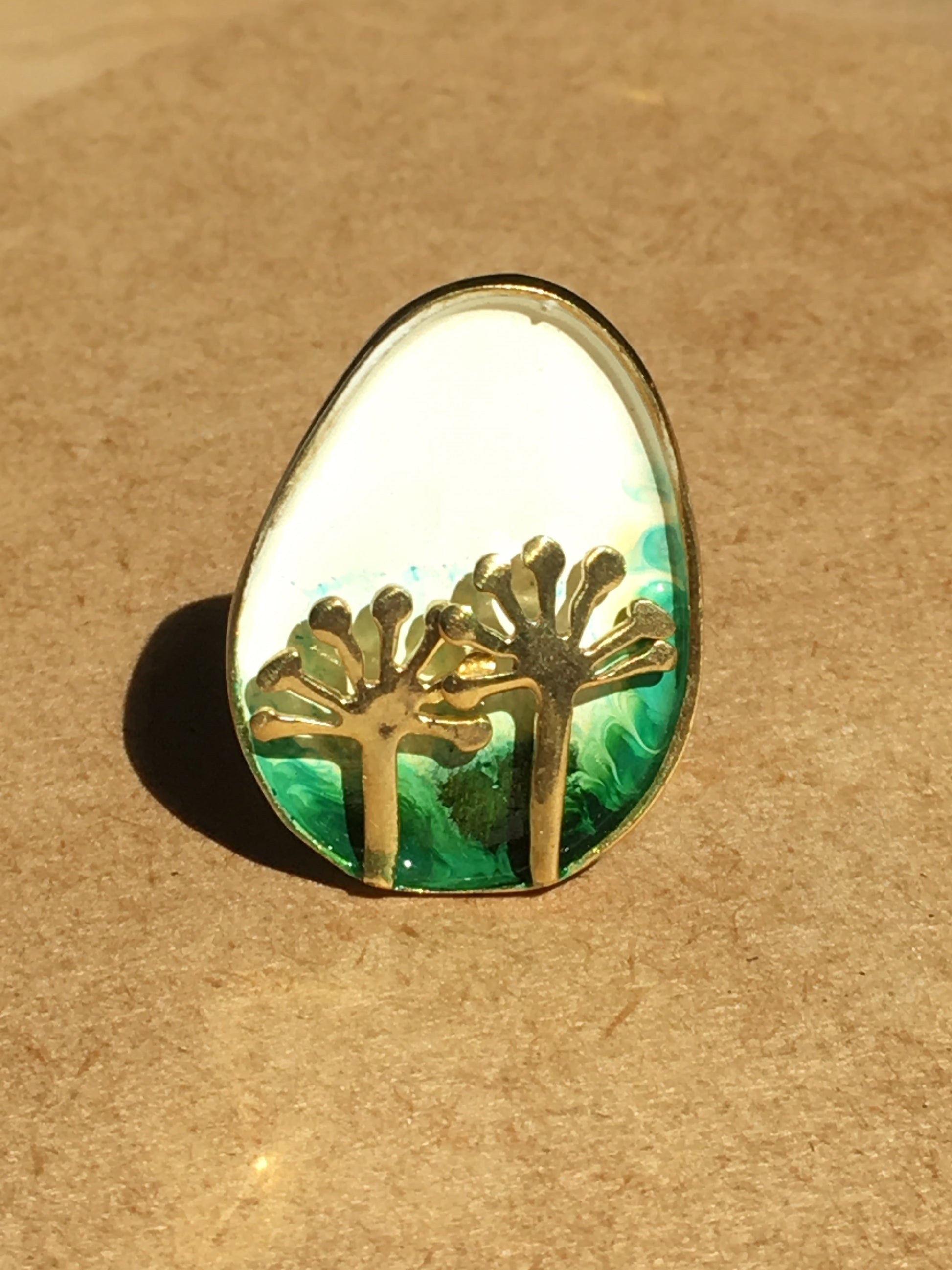 dandelion beautiful statement brass adjustable funky green white occasional summery ring