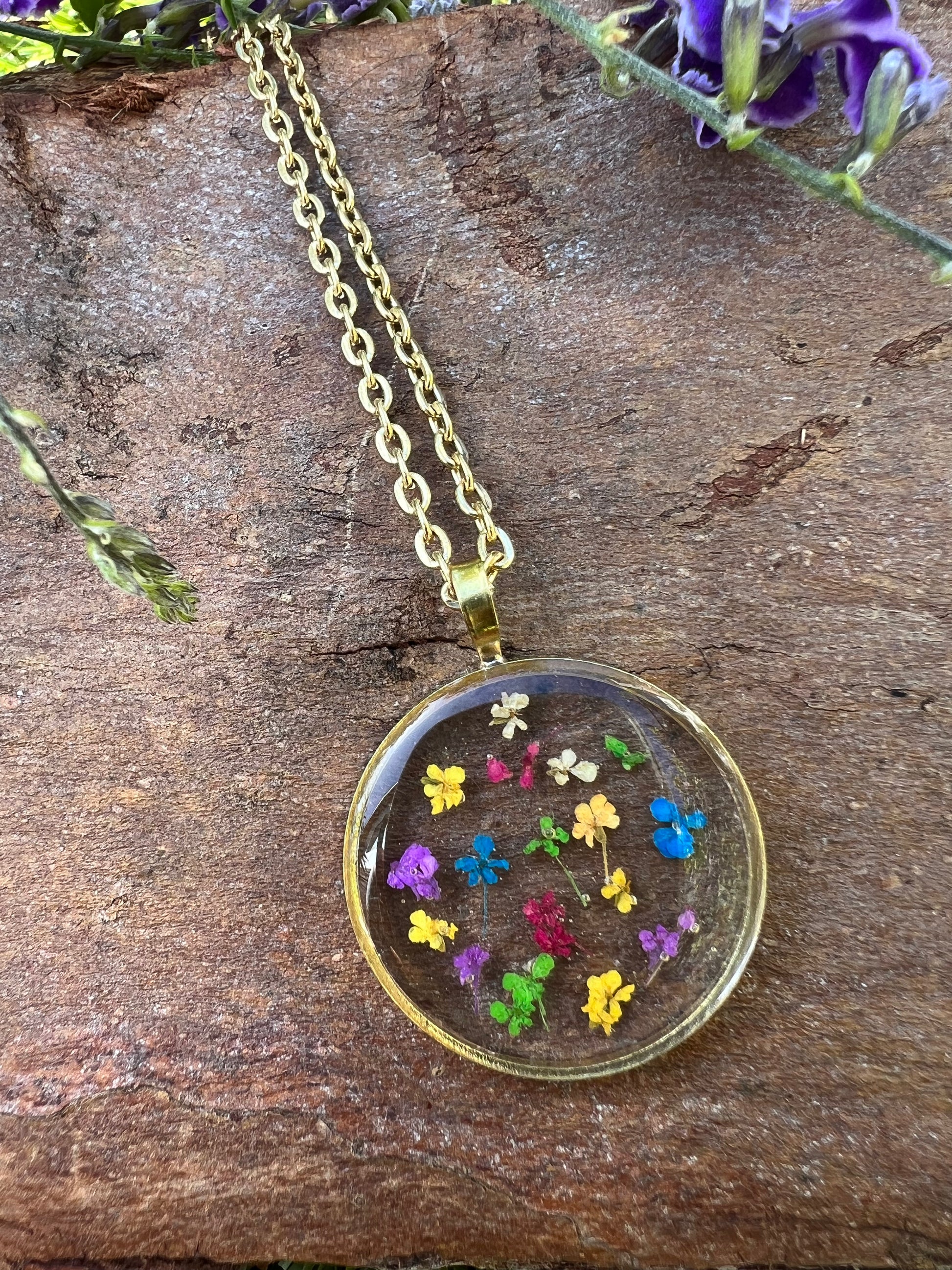 blast of tiny real flower petals necklace and earrings cute perfect gift