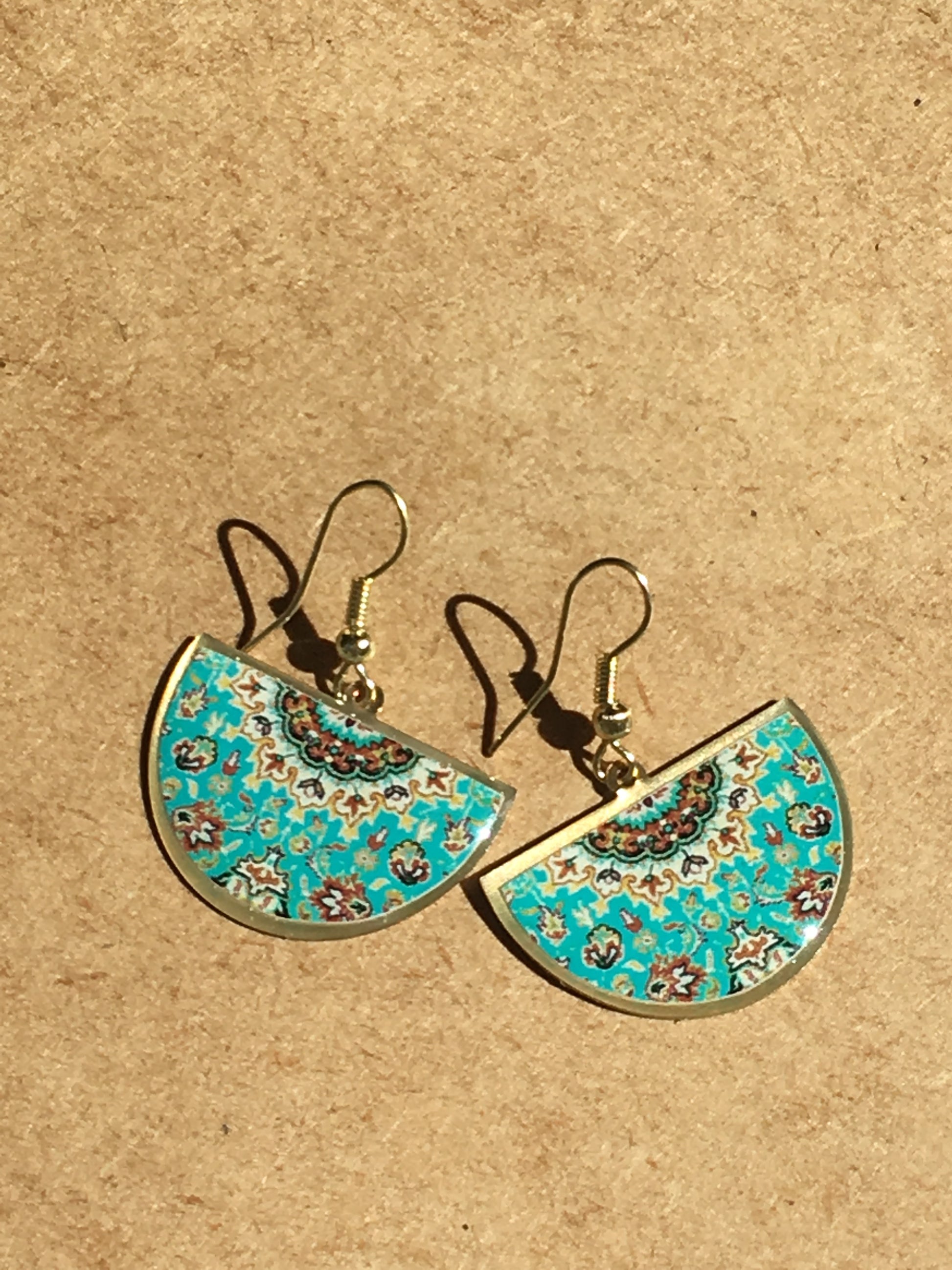 turkish persian pattern turquoise and green half circle earrings dangle chic trendy brass earrings