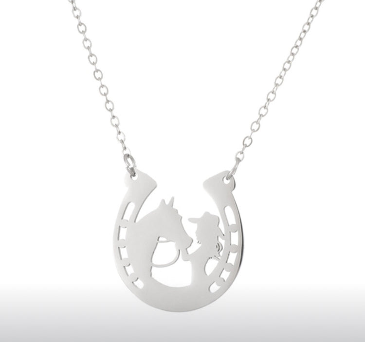 horse and girl in horse shoe necklace