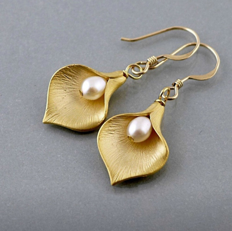 gold plated blue peace lily earrings perfect gift