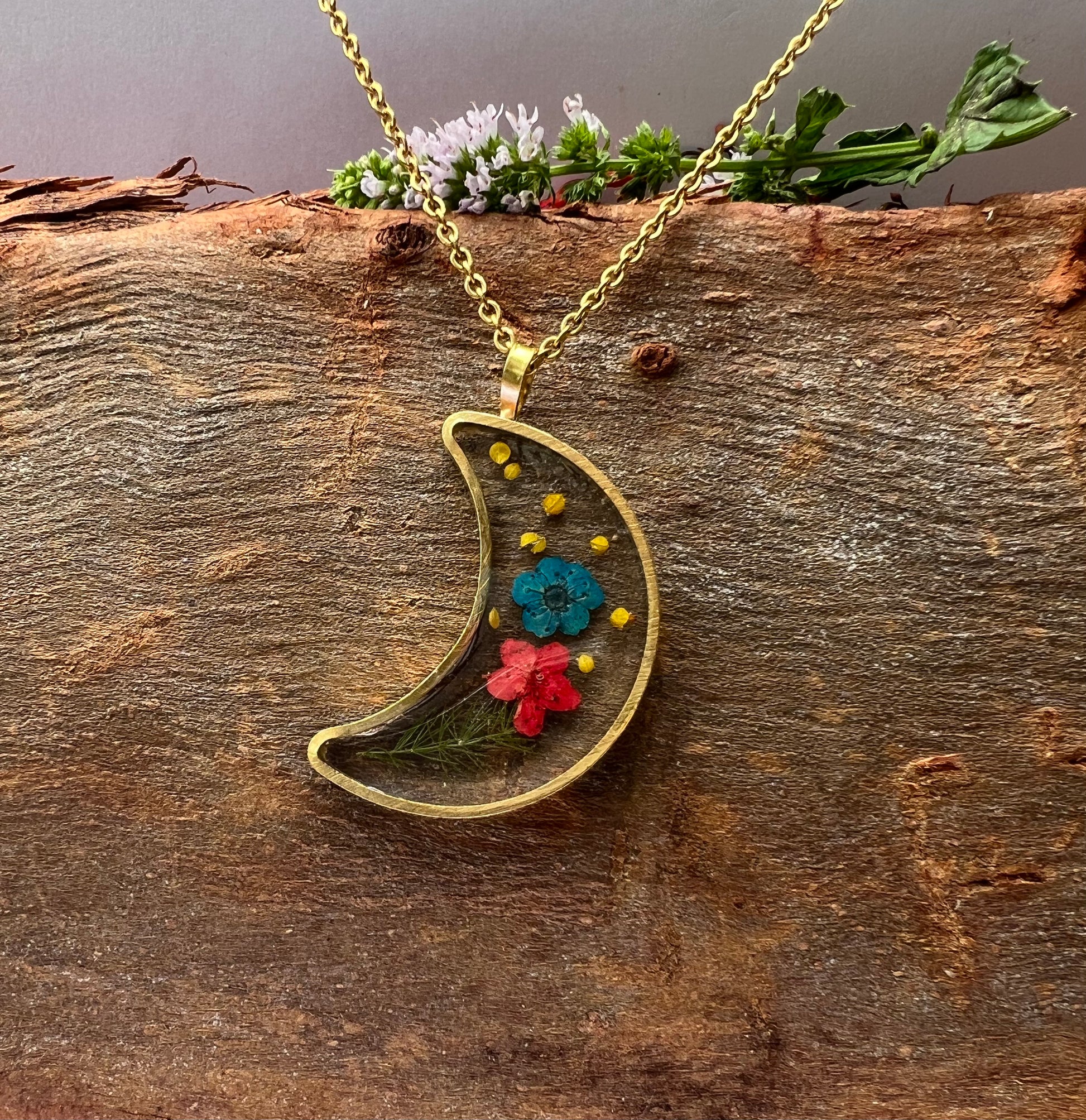 moon shape flower necklace unisex gift
