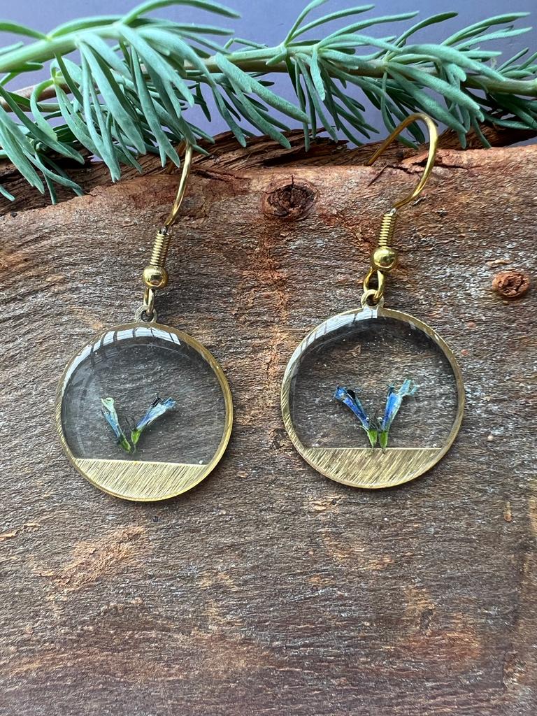 Tiny blue and gold resin earrings gift
